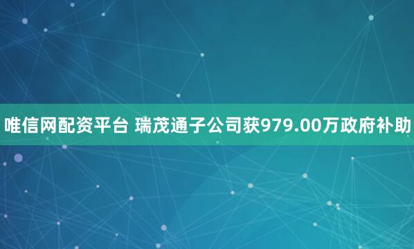 唯信网配资平台 瑞茂通子公司获979.00万政府补助