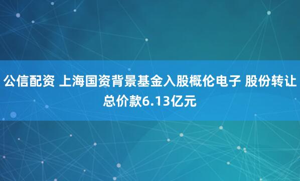 公信配资 上海国资背景基金入股概伦电子 股份转让总价款6.13亿元